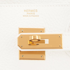 Hermes White 30cm Birkin Clemence Gold Hardware