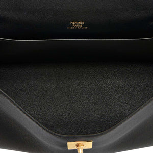 Hermes Kelly Pochette Black Gold Hardware Clutch Cut Bag
