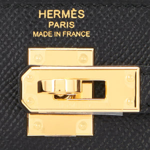 Hermes Kelly 25cm Black Epsom Sellier Gold Jewel