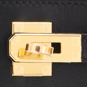 Hermes Kelly Pochette Black Swift Gold Hardware Clutch Cut Bag