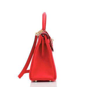 Hermes Kelly 28cm Capucine Red Orange Togo Gold Shoulder Bag