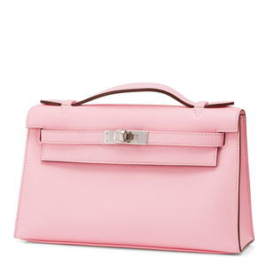 Hermes Rose Sakura Kelly Pochette Bag Swift Palladium Hardware