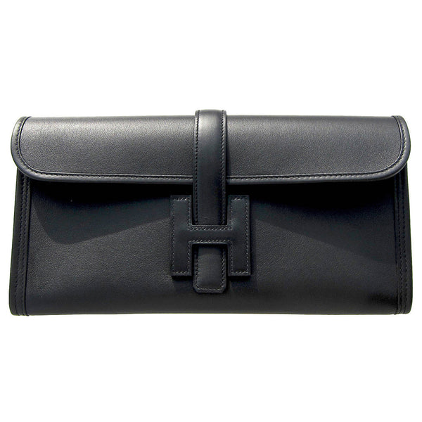 Hermes Black Jige Elan 29cm Clutch Swift Leather Bag Unisex
