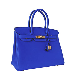 Hermes Blue Electric 30cm Togo Birkin Gold GHW Satchel Bag Spectacular