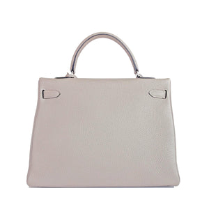 Hermes Gris Tourterelle Togo Kelly Dove Grey 35cm Palladium Shoulder Bag Elegant