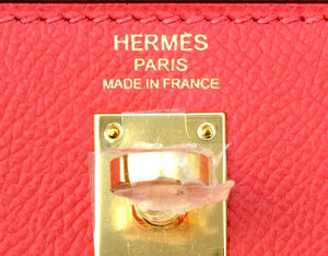 Hermes 25cm Rose Jaipur Coral Pink Red Sellier Epsom Kelly Bag Gold Jewel