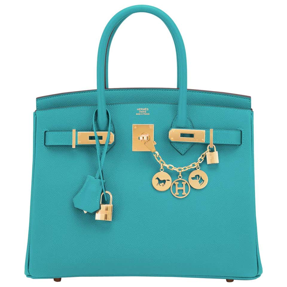 Hermes 30cm Blue Jean Togo Leather Birkin Bag with Gold