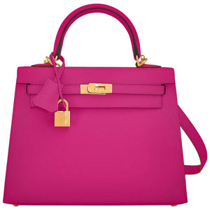Hermes Kelly 25 Rose Pourpre Pink Epsom Sellier Bag Gold