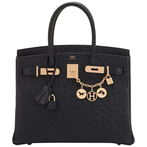 Hermes Black Ostrich Birkin 30cm Rose Gold Hardware Bag