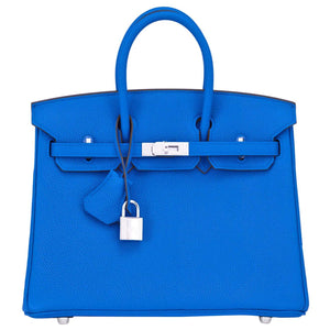 Hermes Birkin 25 Blue Zellige Verso Capucine Orange Bag