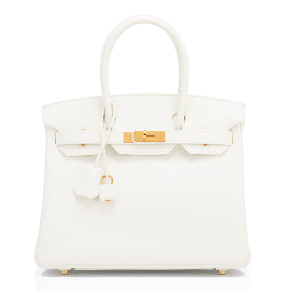 Hermes Birkin 30 Bag White Clemence Leather with Gold Hardware – Mightychic