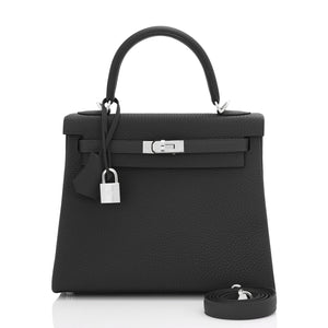 Hermes Kelly 25cm Black Togo Palladium Shoulder Bag U Stamp, 2022