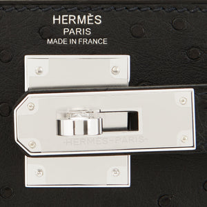 Hermes Kelly 28cm Black Ostrich Sellier Shoulder Bag Z Stamp, 2021
