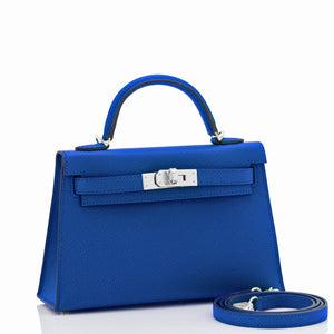 Hermes Mini Kelly 20cm Blue France VIP Epsom Sellier Bag