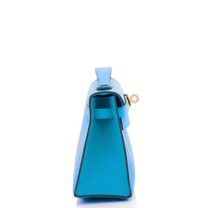 Hermes Kelly Pochette Blue Frida Bleu Gold Hardware Clutch Cut Bag Z Stamp, 2021