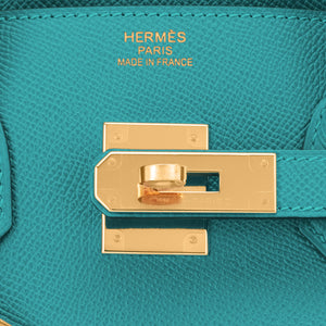 Hermes Blue Paon Birkin 30cm Peacock Turquoise Blue Epsom Gold Hardware