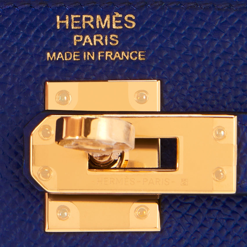 Hermes Kelly Sellier 25cm Blue Sapphire Epsom Gold Hardware