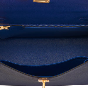 Hermes Blue Sapphire Kelly 25cm Epsom Gold Hardware