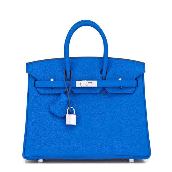 Hermes Birkin 25 Blue Zellige Verso Capucine Orange Bag