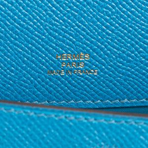 Hermes Blue Izmir Gold Kelly Pochette Epsom GHW Clutch Cut Bag