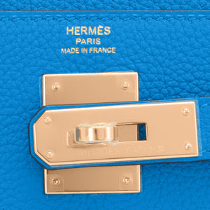 Hermes Blue Zanzibar 28cm Togo Kelly Bag Gold Hardware