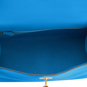 Hermes Blue Zanzibar 28cm Togo Kelly Bag Gold Hardware