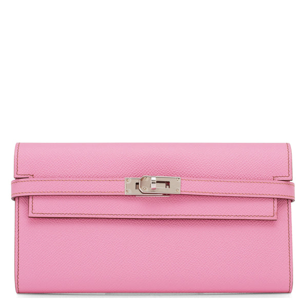 Hermes Bubblegum 5P Pink Epsom Kelly Wallet Clutch Palladium Hardware