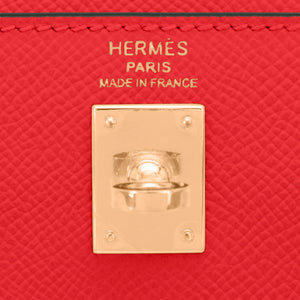 Hermes Kelly 25 Capucine Red Orange Epsom Sellier Bag Gold U Stamp, 2022
