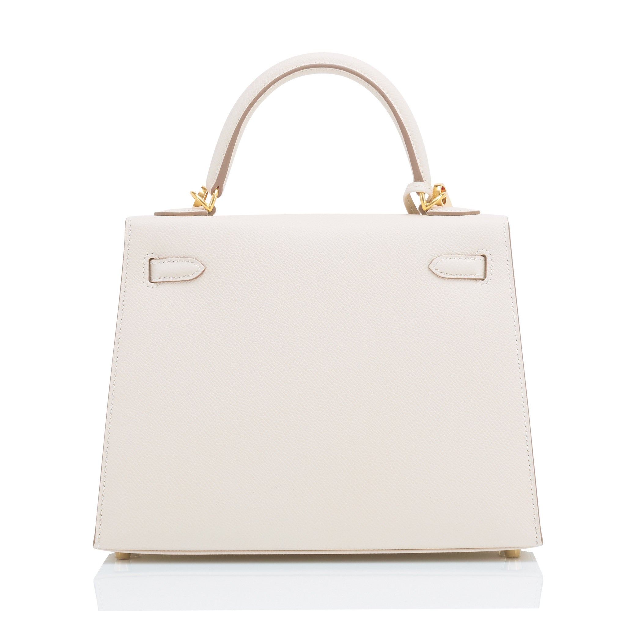 Hermes Kelly 25 Sellier, Craie (Ivory/White) and Gold (Tan/Caramel) Epsom  Leather with Brushed Gold Hardware, New in Box WA001