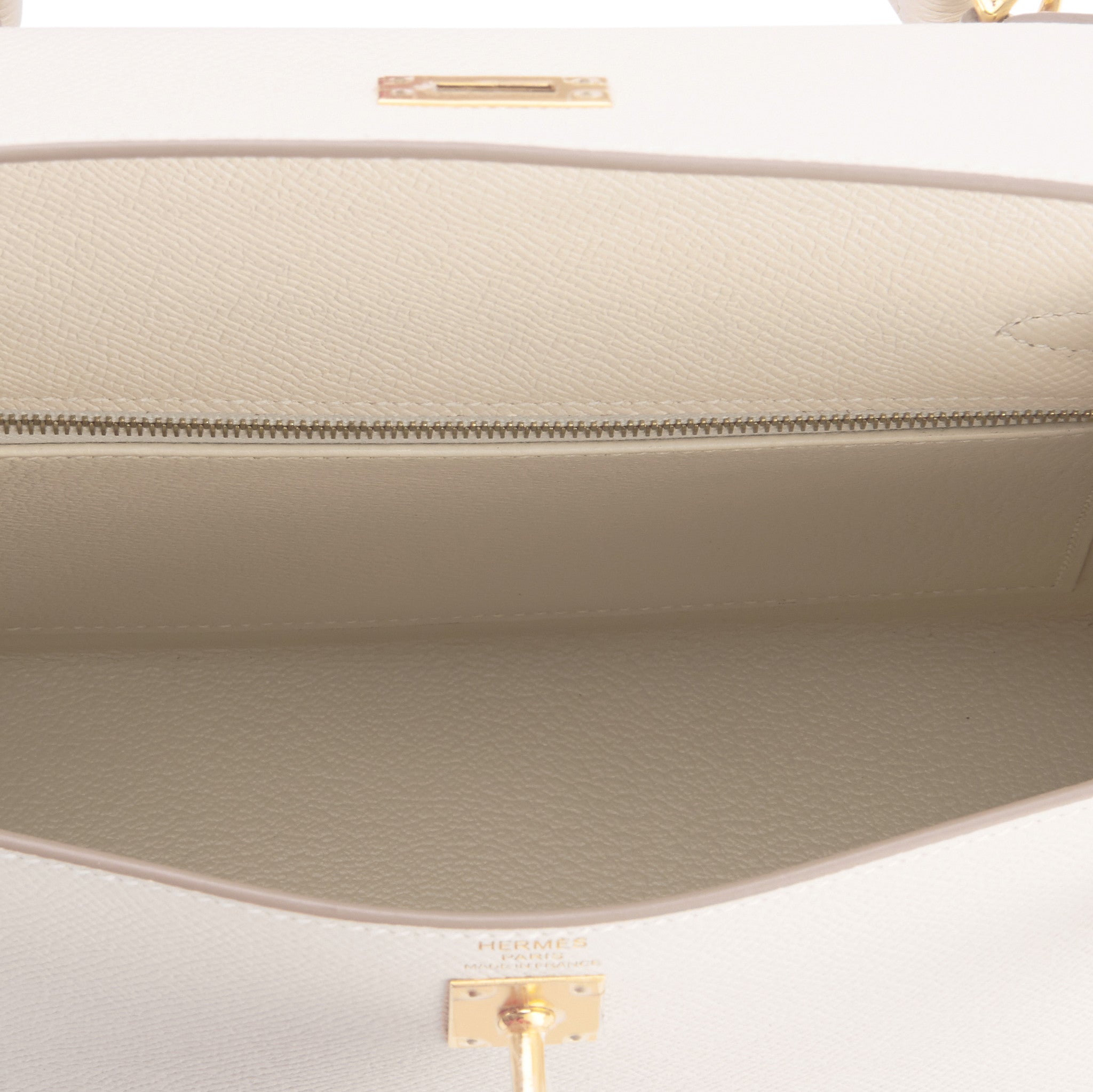 Hermes Neutral Craie Epsom Gold Hardware with Twilly Kelly 25