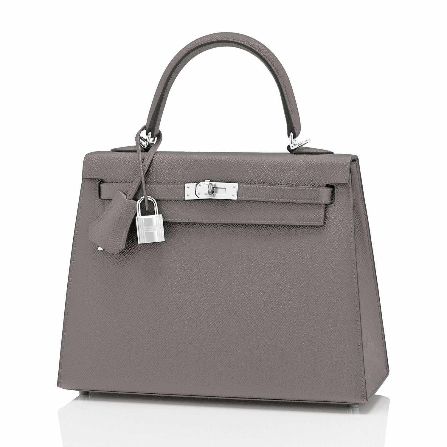 Hermes Special Order (HSS) Kelly Sellier 25 Craie and Gris Mouette Epsom  Brushed Palladium Hardware