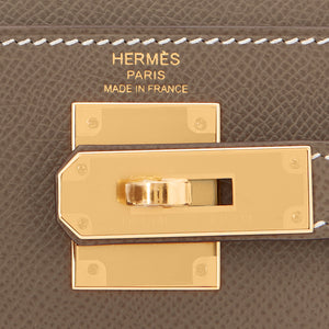Hermes Kelly 28cm Etoupe Taupe Gold Sellier Shoulder Bag