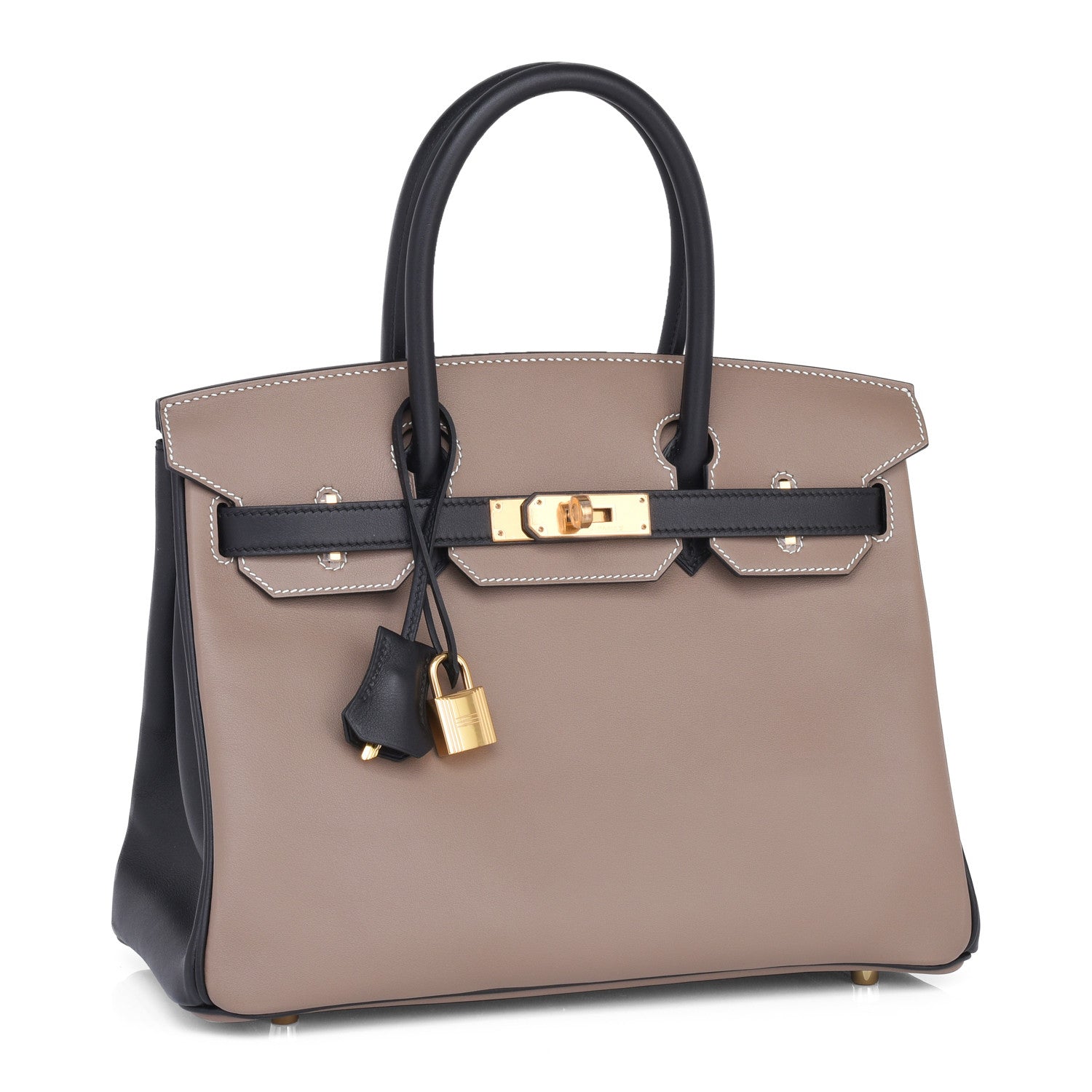 Birkin 30 contrast color, GHW, 100% handmade. Etoupe grey with trench color  togo leather.