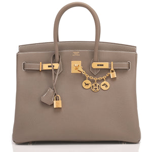 Hermes Etoupe Togo 35cm Birkin Bag Gold Hardware
