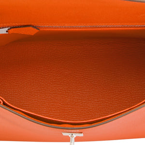 Hermes Feu Orange Kelly 25cm Epsom Palladium Hardware