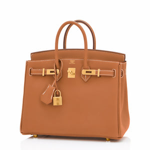 Hermes Birkin 25 Gold Camel Tan Bag Swift Gold Hardware