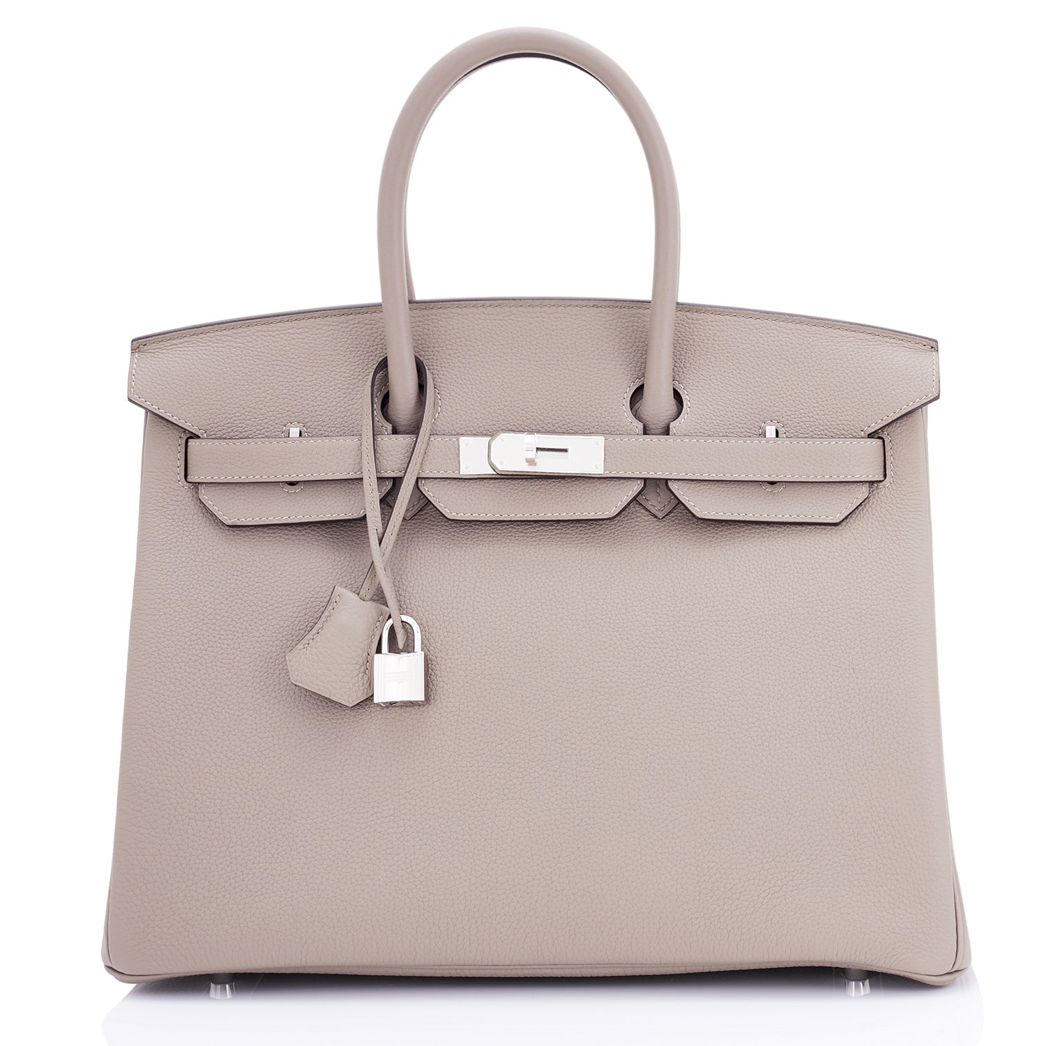 Hermes 35cm Gris Tourterelle Clemence Leather Birkin Bag with, Lot #58069