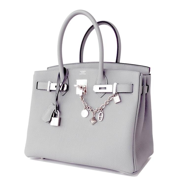 Hermes Gris Mouette New Grey 30cm Togo Birkin Bag Palladium Perle So Chic