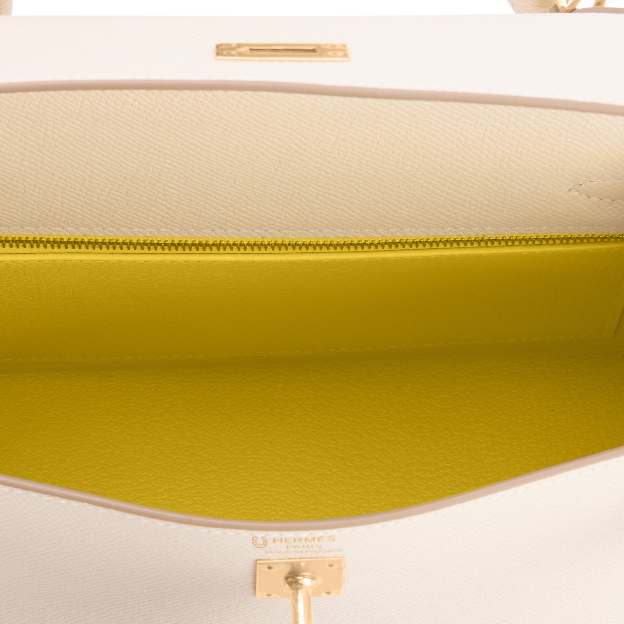 Hermes Kelly 25 Lime Epsom Sellier Shoulder Bag Gold Hardware Fluo Yellow Rare