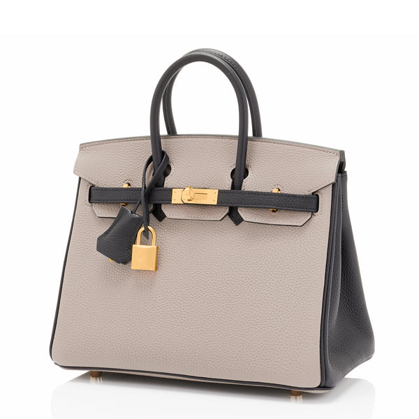 Hermes HSS Gris Asphalte and Black 25cm Togo Birkin Horseshoe - Chicjoy