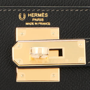 Hermes Kelly 28cm Black Gris Perle Epsom Sellier Shoulder Bag D Stamp, 2019