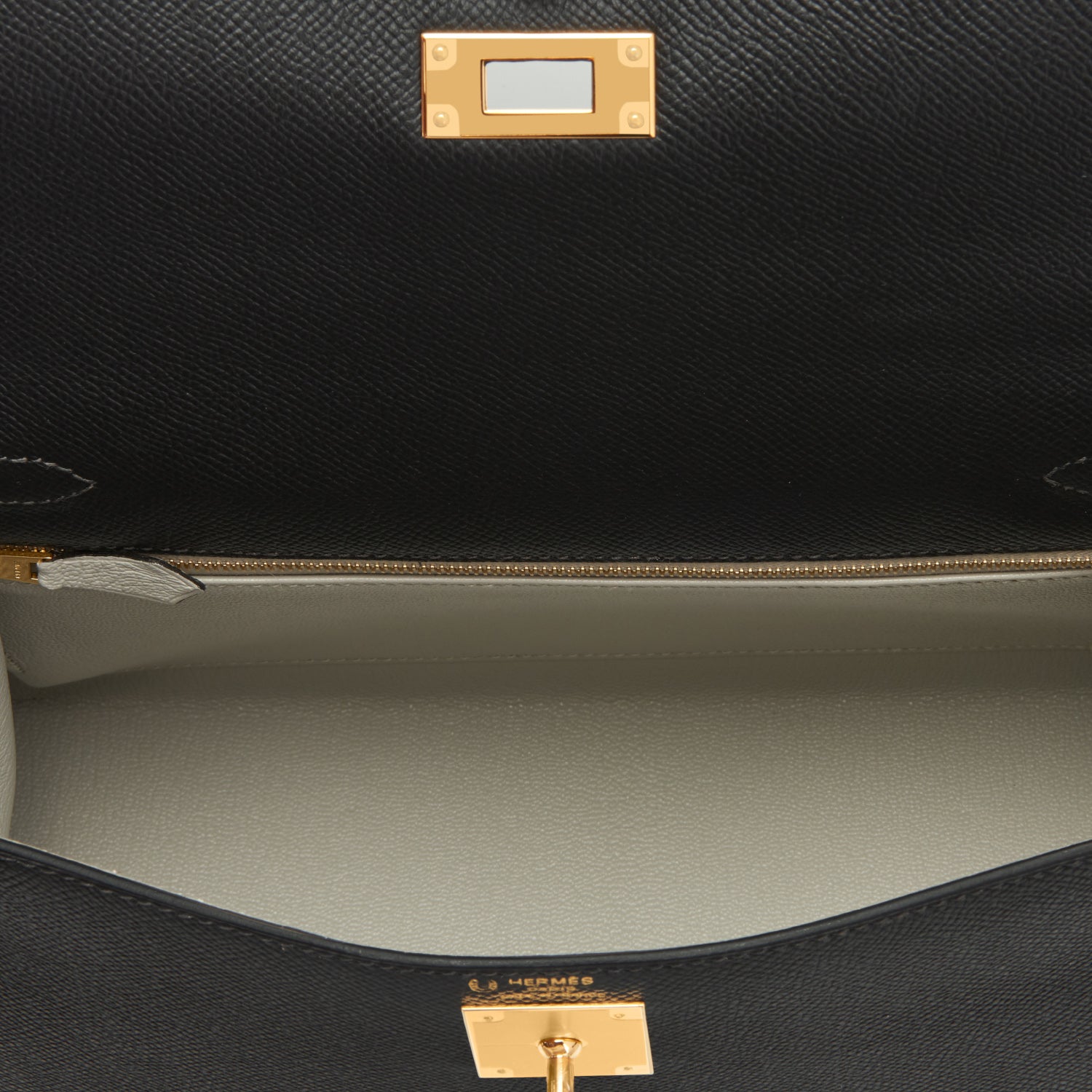 Hermes Kelly 28cm Black Gris Perle Epsom Sellier Shoulder Bag D