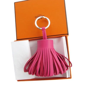 Hermes Rose Shocking Pink Leather Carmen Key Ring / Bag Charm