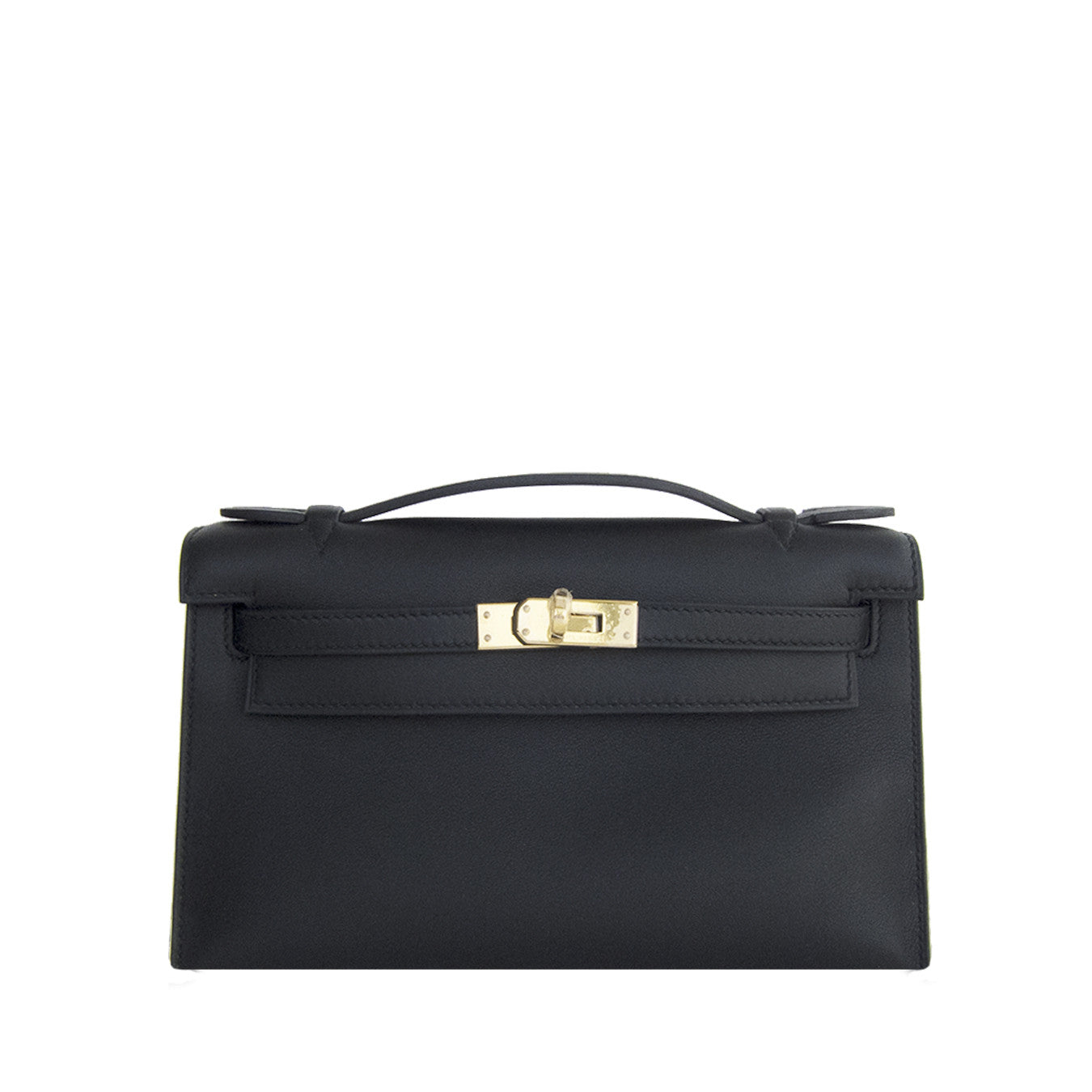 A BLACK SWIFT LEATHER KELLY POCHETTE WITH GOLD HARDWARE