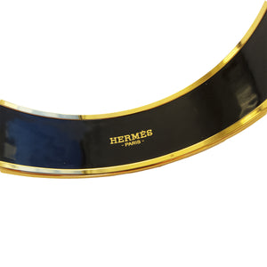 Hermes Cavalcadour Tan Gold Printed Enamel Bracelet GM 70mm Gorgeous