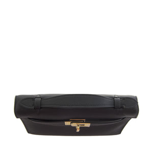 Fashionista Fave Hermes Black Gold Swift Kelly Pochette Cut Clutch Bag