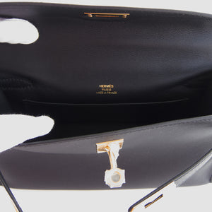 Fashionista Fave Hermes Black Gold Swift Kelly Pochette Cut Clutch Bag