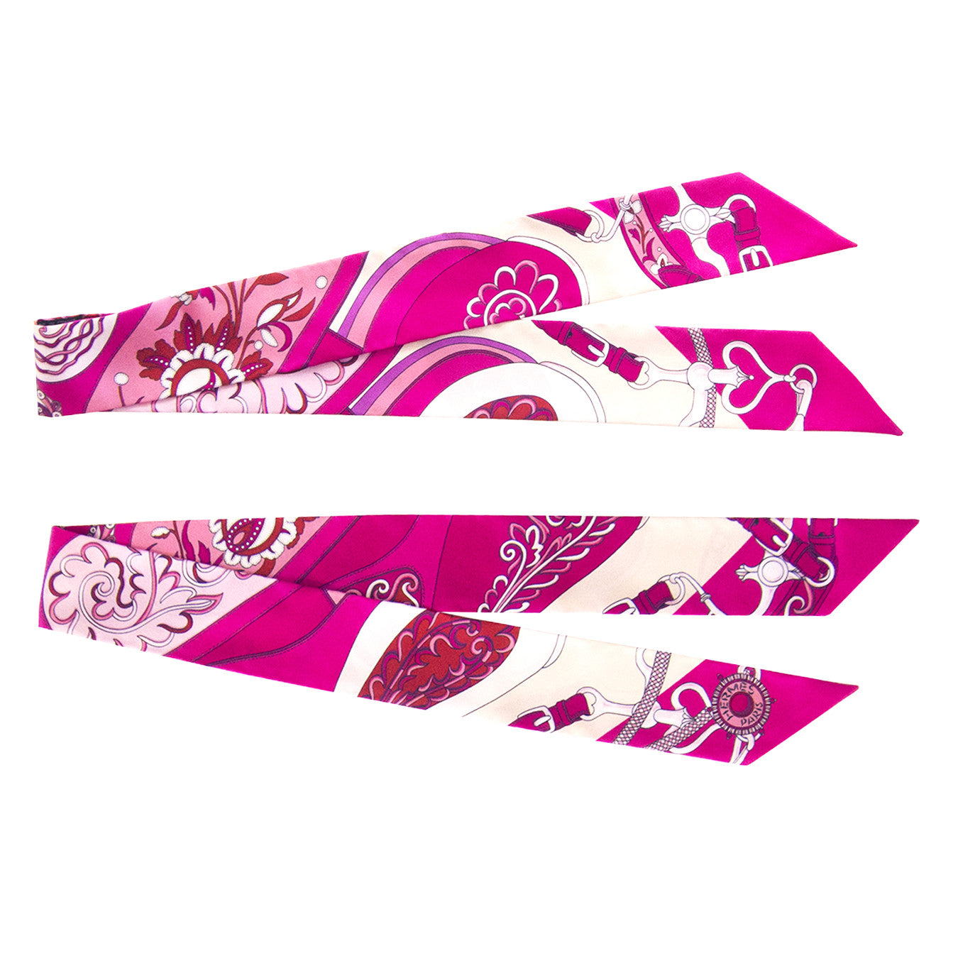 Hermes Festival des Amazones Pink Silk Twilly Twillies Pair