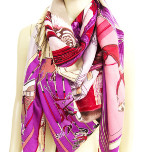 Hermes Carre en Carres Cashmere Silk Shawl Pink Purple GM Gorgeous
