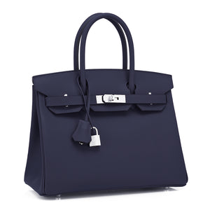 Hermes Indigo Navy Blue Birkin 30cm Epsom Palladium Bag